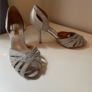 Badgley Mischka Silver Heels with Rhinestone Embellishments